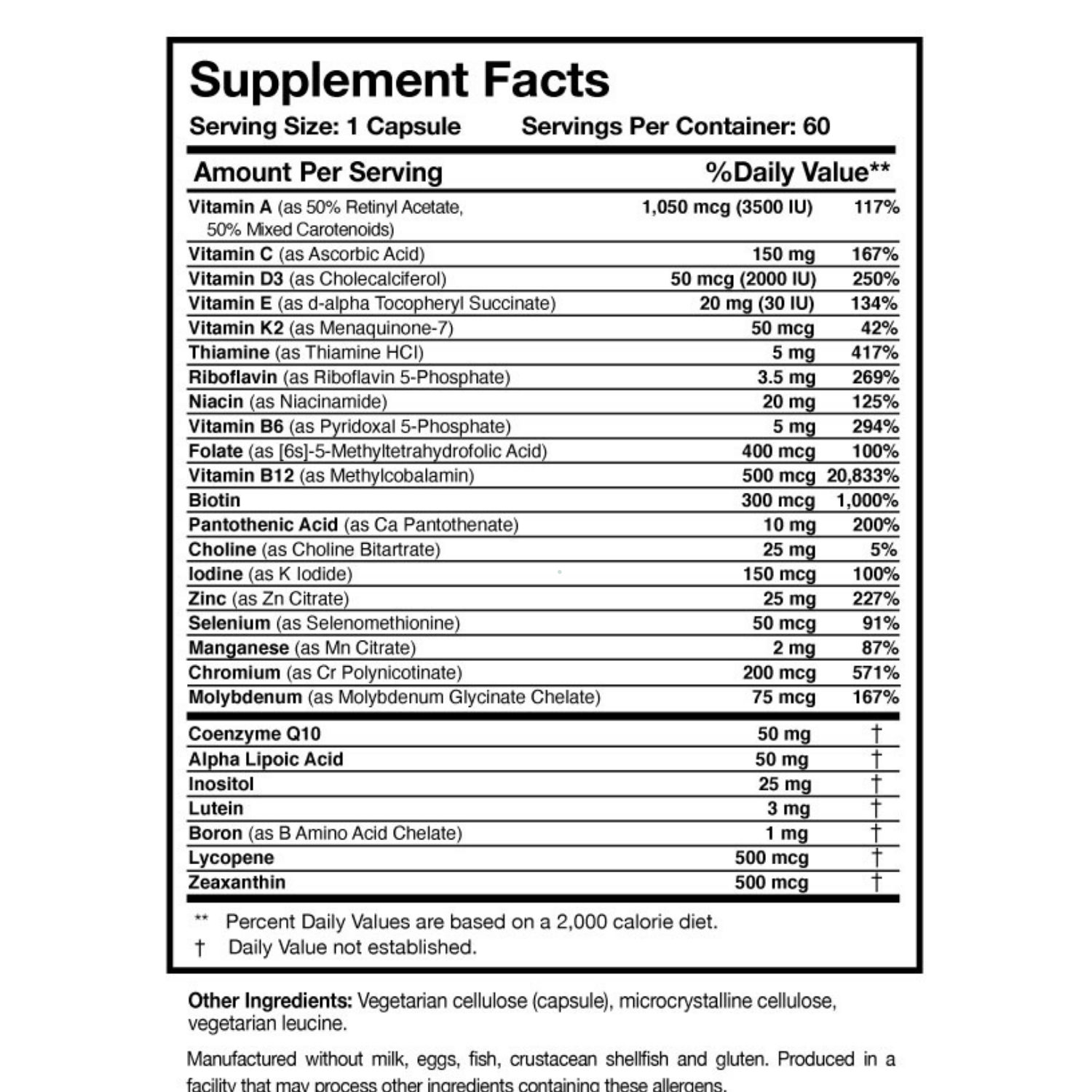 Researched Nutritionals Physician’s Daily™ Multivitamin + D3 60 Capsules 